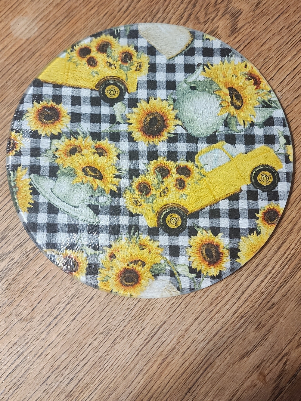 Sunflower Vintage Truck Round Decorative Trivet - Yellow